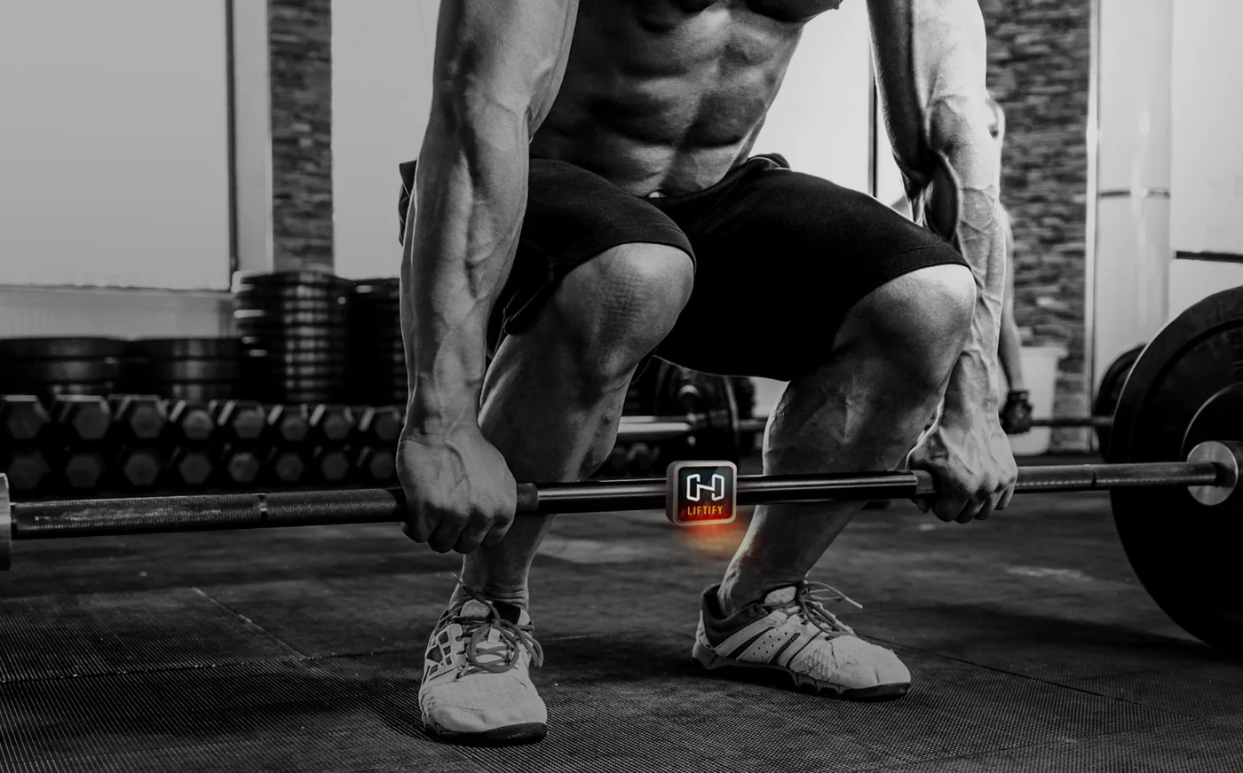 Liftify Sensor promotional image showing a sensor attached to a barbell during a deadlift